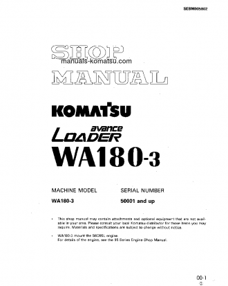 WA180-3(JPN)-A S/N 53001-UP Shop (repair) manual (English)