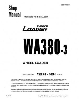 WA380-3(JPN) S/N 50001-UP Shop (repair) manual (English)