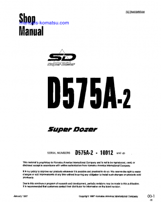 D575A-2(JPN)-SUPER DOZER S/N 10012-UP Shop (repair) manual (English)
