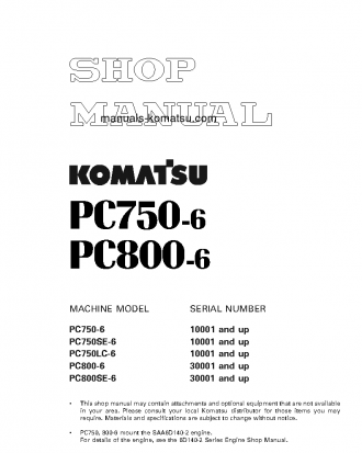 PC750-6(JPN) S/N 10001-11000 Shop (repair) manual (English)