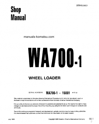 WA700-1(JPN) S/N 15001-UP Shop (repair) manual (English)