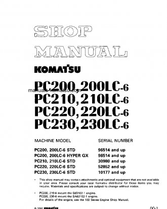 PC230-6(JPN) S/N 10177-UP Shop (repair) manual (English)