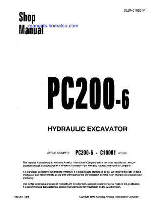 PC200-6(THA)-B S/N C10001-UP Shop (repair) manual (English)