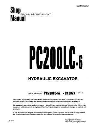 PC200LC-6(THA)-B S/N C10827-C30091 Shop (repair) manual (English)