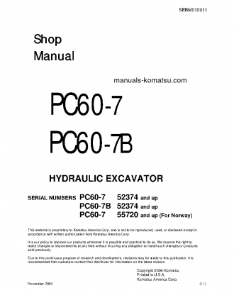 PC60-7(JPN) S/N 52374-UP Shop (repair) manual (English)