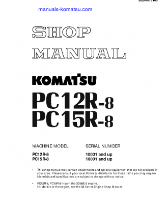 PC15R-8(JPN) S/N 10001-UP Shop (repair) manual (English)