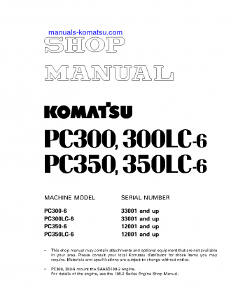PC350-6(JPN) S/N 12001-UP Shop (repair) manual (English)