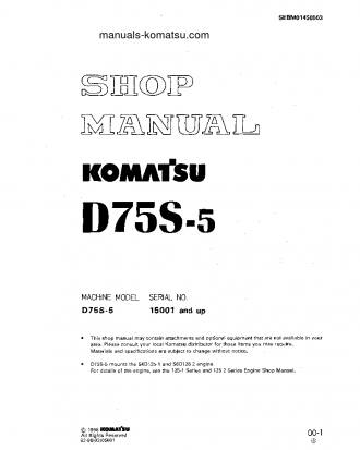 D75S-5(JPN)-A S/N 15001-UP Shop (repair) manual (English)