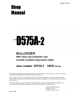 D575A-2(JPN) S/N 10035-UP Shop (repair) manual (English)