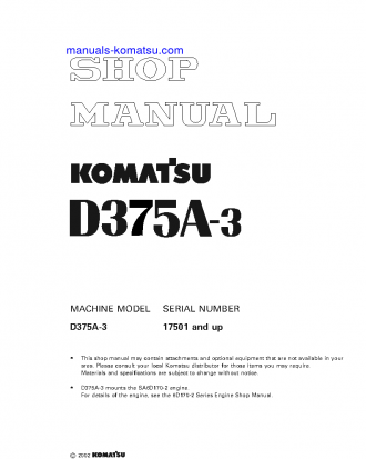 D375A-3(JPN)-7-TRACK ROLLER S/N 17501-UP Shop (repair) manual (English)