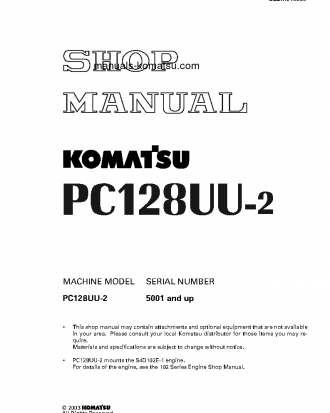 PC128UU-2(JPN) S/N 5001-UP Shop (repair) manual (English)