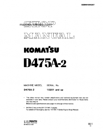 D475A-2(JPN) S/N 10001-UP Shop (repair) manual (English)