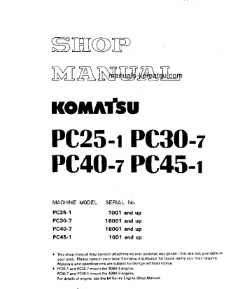 PC40-7(JPN) S/N 18001-UP Shop (repair) manual (English)