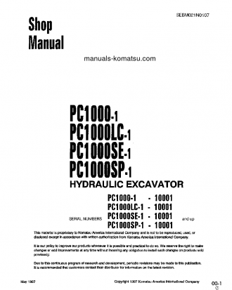 PC1000-1(JPN) S/N 10001-UP Shop (repair) manual (English)