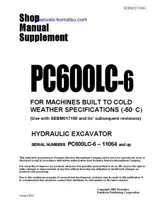 PC600LC-6(JPN) S/N 11064-UP Shop (repair) manual (English)