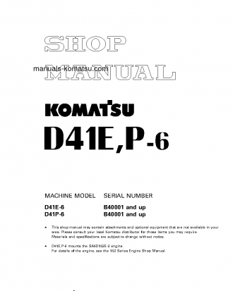 D41E-6(JPN) S/N B40001-UP Shop (repair) manual (English)