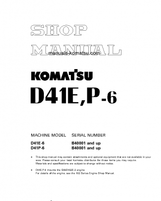 D41P-6(BRA) S/N B40001-UP Shop (repair) manual (English)