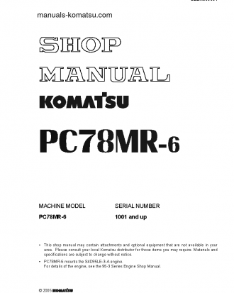 PC78MR-6(JPN) S/N 1001-UP Shop (repair) manual (English)