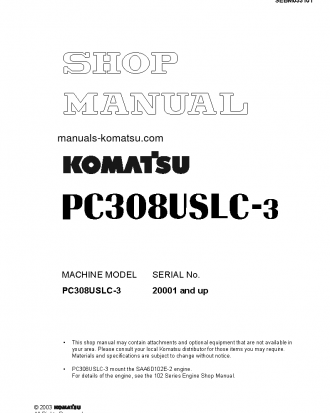 PC308USLC-3(JPN) S/N 20001-UP Shop (repair) manual (English)