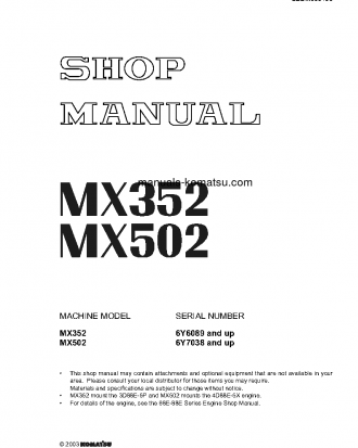 MX352(JPN) S/N 6089-UP Shop (repair) manual (English)