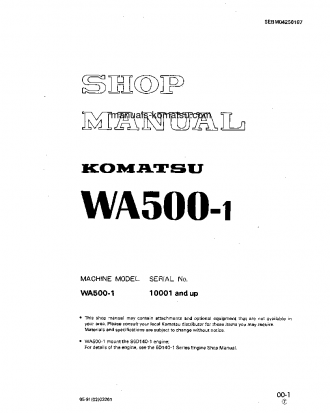 WA500-1(USA)-L S/N 20051-20130 Shop (repair) manual (English)
