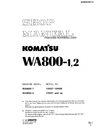 WA800-2(JPN) S/N 10501-UP Shop (repair) manual (English)
