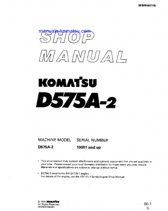 D575A-2(JPN) S/N 10001-UP Shop (repair) manual (English)