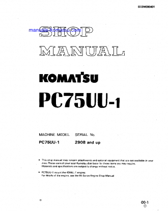 PC75UU-1(JPN) S/N 2908-UP Shop (repair) manual (English)