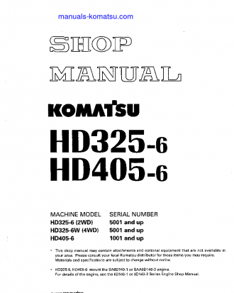 HD405-6(JPN) S/N 1001-1054 Shop (repair) manual (English)