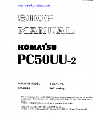 PC50UU-2(JPN) S/N 8001-UP Shop (repair) manual (English)