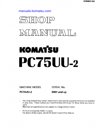 PC75UU-2(JPN) S/N 5001-UP Shop (repair) manual (English)