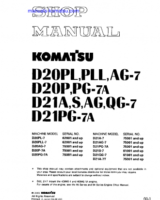 D20PL-7(JPN) S/N 62001-UP Shop (repair) manual (English)