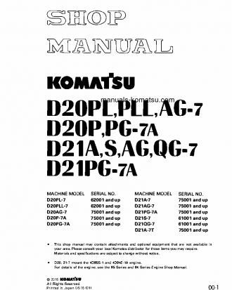 D21P-7(JPN)-A, FOR JAPAN S/N 75001-UP Shop (repair) manual (English)