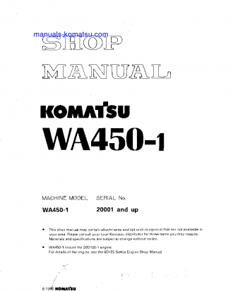 WA450-1(JPN) S/N 20001-UP Shop (repair) manual (English)