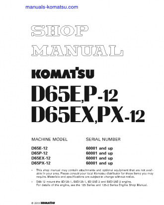 D65E-12(JPN) S/N 60001-UP Shop (repair) manual (English)