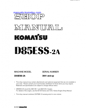 D85ESS-2(JPN)-A S/N 3001-UP Shop (repair) manual (English)