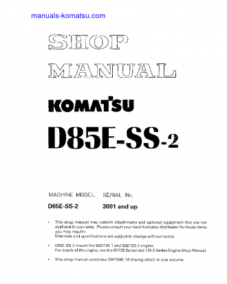 D85ESS-2(JPN) S/N 3001-UP Shop (repair) manual (English)