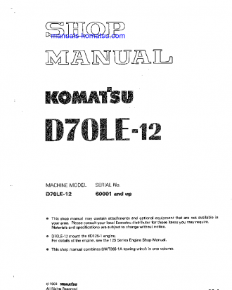 D70LE-12(JPN) S/N 60001-UP Shop (repair) manual (English)