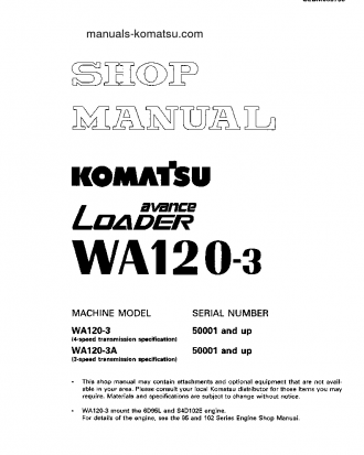 WA120-3(JPN)-3-SPEED T/MISSION S/N 50001-UP Shop (repair) manual (English)