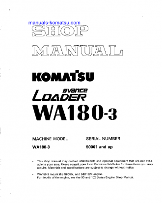 WA180-3(JPN) S/N 50001-UP Shop (repair) manual (English)
