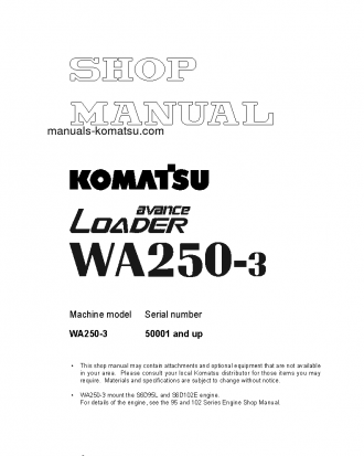 WA250-3(JPN) S/N 50001-UP Shop (repair) manual (English)