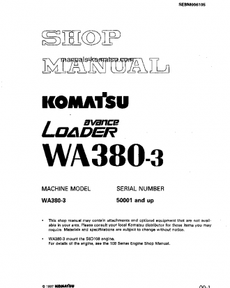 WA380-3(JPN) S/N 10001-UP Shop (repair) manual (English)
