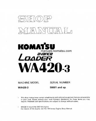 WA420-3(JPN)--30C DEGREE FOR CIS S/N 50001-UP Shop (repair) manual (English)