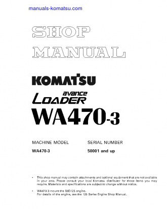 WA470-3(JPN)-MONO LEVER, AUTOSHIFT TRAMSMISSION S/N 50001-UP Shop (repair) manual (English)