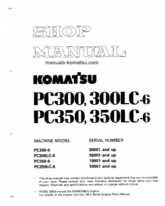 PC350LC-6(JPN) S/N 10001-12000 Shop (repair) manual (English)