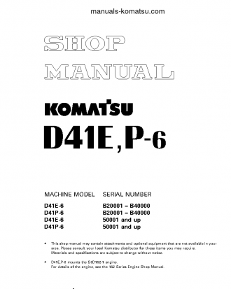 D41P-6(BRA)-BB S/N B20001-UP Shop (repair) manual (English)