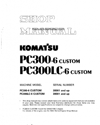 PC300-6(JPN)-CUSTOM S/N 30001-UP Shop (repair) manual (English)