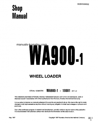 WA900-1(USA)-L S/N A20001-A20007 Shop (repair) manual (English)