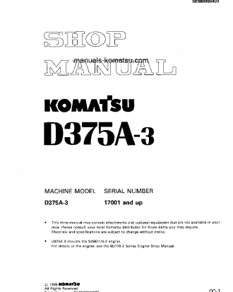 D375A-3(JPN)-6-TRACK ROLLER S/N 17001-UP Shop (repair) manual (English)