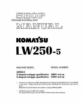 LW250-5(JPN)-H-TYPE S/N 50001-UP Shop (repair) manual (English)